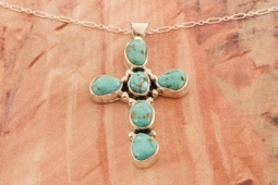 Genuine Kingman Turquoise Sterling Silver Cross Pendant